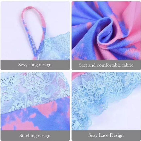 Strap Lace Pajama Set Sleeveless stripes print pin - Picture 2 of 4